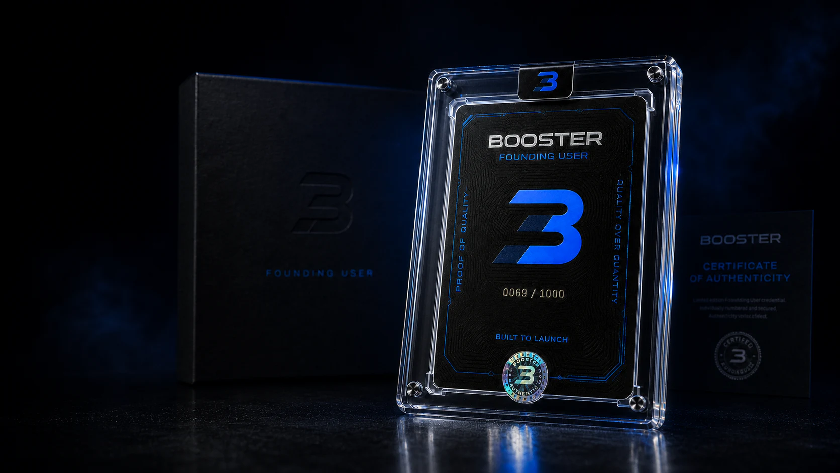 BOOSTER Nº 1000 founding edition in its authenticated acrylic case